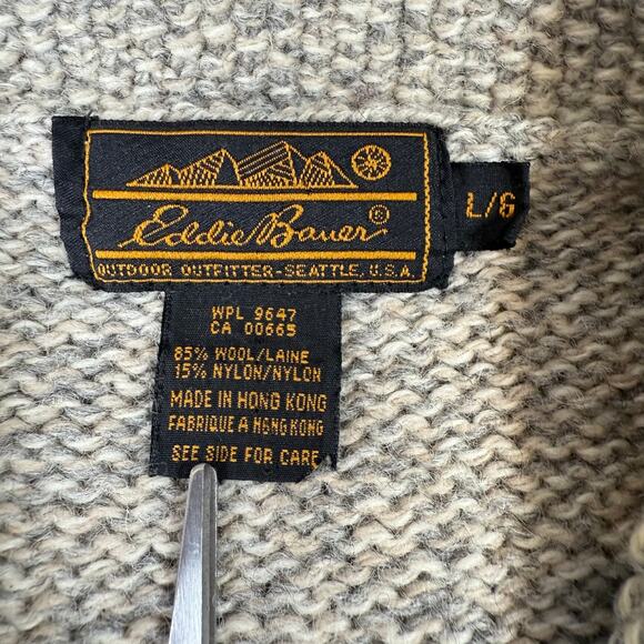 VTG 90s Eddie Bauer Jacket Womens Large Brown Wool Blend Chunky Knit Button Up - Picture 5 of 10